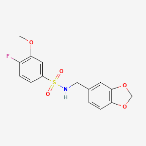 molecular formula C15H14FNO5S B5773149 N-(1,3-benzodioxol-5-ylmethyl)-4-fluoro-3-methoxybenzenesulfonamide 