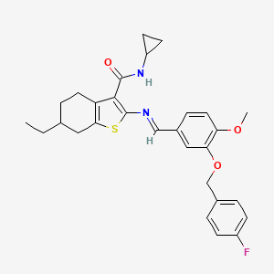 N-cyclopropyl-6-ethyl-2-({3-[(4-fluorobenzyl)oxy]-4-methoxybenzylidene}amino)-4,5,6,7-tetrahydro-1-benzothiophene-3-carboxamide