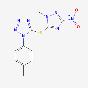 molecular formula C11H10N8O2S B5773913 5-[(1-methyl-3-nitro-1H-1,2,4-triazol-5-yl)thio]-1-(4-methylphenyl)-1H-tetrazole 