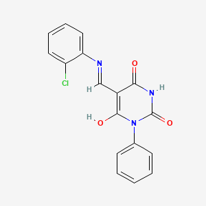 molecular formula C17H12ClN3O3 B5774208 5-{[(2-chlorophenyl)amino]methylene}-1-phenyl-2,4,6(1H,3H,5H)-pyrimidinetrione 