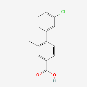 molecular formula C14H11ClO2 B577433 4-(3-Chlorophenyl)-3-methylbenzoic acid CAS No. 1261928-83-9