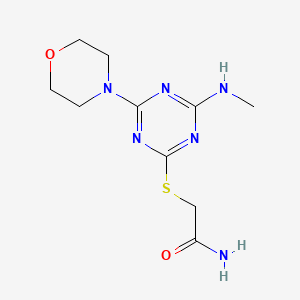 molecular formula C10H16N6O2S B5775633 2-{[4-(methylamino)-6-(4-morpholinyl)-1,3,5-triazin-2-yl]thio}acetamide 