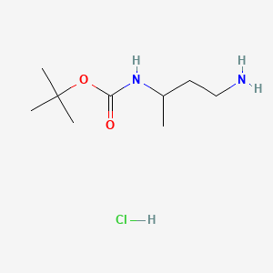 molecular formula C9H21ClN2O2 B577572 叔丁基（4-氨基丁-2-基）氨基甲酸酯盐酸盐 CAS No. 1235439-71-0