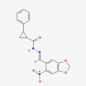 molecular formula C18H15N3O5 B5775862 N'-[(6-nitro-1,3-benzodioxol-5-yl)methylene]-2-phenylcyclopropanecarbohydrazide 