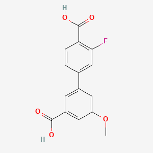 molecular formula C15H11FO5 B577587 3'-Fluoro-5-methoxy-[1,1'-biphenyl]-3,4'-dicarboxylic acid CAS No. 1261970-06-2