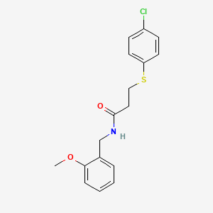 molecular formula C17H18ClNO2S B5775876 3-[(4-chlorophenyl)thio]-N-(2-methoxybenzyl)propanamide 