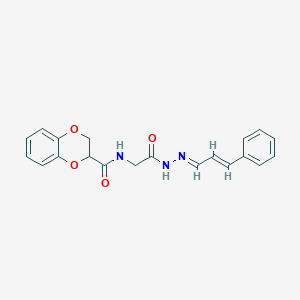molecular formula C20H19N3O4 B5775995 N-{2-oxo-2-[2-(3-phenyl-2-propen-1-ylidene)hydrazino]ethyl}-2,3-dihydro-1,4-benzodioxine-2-carboxamide 