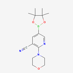 molecular formula C16H22BN3O3 B577641 2-Morpholino-5-(4,4,5,5-tetramethyl-1,3,2-dioxaborolan-2-yl)nicotinonitrile CAS No. 1356068-62-6
