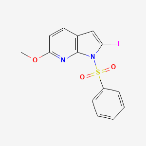 molecular formula C14H11IN2O3S B577645 1-(Phenylsulfonyl)-2-iodo-6-methoxy-7-azaindole CAS No. 1227270-18-9