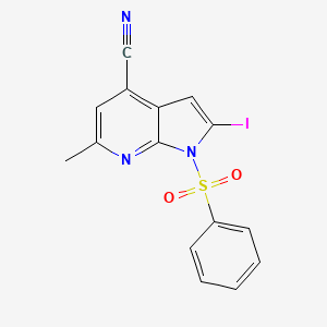molecular formula C15H10IN3O2S B577650 1-(Phenylsulphonyl)-4-cyano-2-iodo-6-methyl-7-azaindole CAS No. 1227268-52-1
