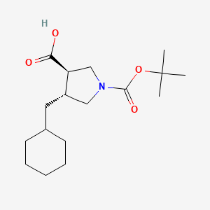 molecular formula C17H29NO4 B577682 trans-1-(Tert-butoxycarbonyl)-4-(cyclohexylmethyl)pyrrolidine-3-carboxylic acid CAS No. 1263283-77-7