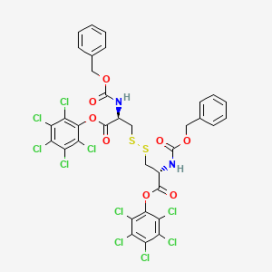 molecular formula C34H22Cl10N2O8S2 B577763 (2,3,4,5,6-pentachlorophenyl) (2R)-3-[[(2R)-3-oxo-3-(2,3,4,5,6-pentachlorophenoxy)-2-(phenylmethoxycarbonylamino)propyl]disulfanyl]-2-(phenylmethoxycarbonylamino)propanoate CAS No. 13673-50-2