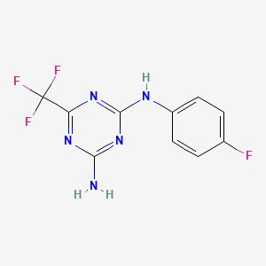 molecular formula C10H7F4N5 B5777699 N-(4-fluorophenyl)-6-(trifluoromethyl)-1,3,5-triazine-2,4-diamine 