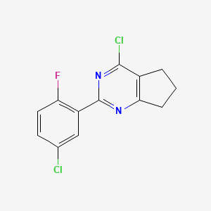 molecular formula C13H9Cl2FN2 B577774 4-Chloro-2-(5-chloro-2-fluorophenyl)-6,7-dihydro-5H-cyclopenta[d]pyrimidine CAS No. 1266522-90-0