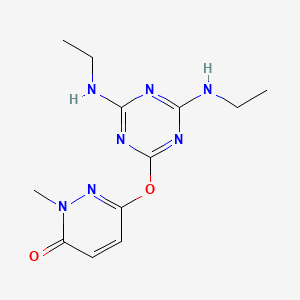 molecular formula C12H17N7O2 B5777985 6-{[4,6-bis(ethylamino)-1,3,5-triazin-2-yl]oxy}-2-methyl-3(2H)-pyridazinone 