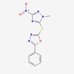 molecular formula C11H8N6O3S B5778114 2-[(1-methyl-3-nitro-1H-1,2,4-triazol-5-yl)thio]-5-phenyl-1,3,4-oxadiazole 