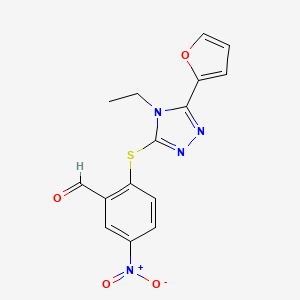 molecular formula C15H12N4O4S B5778244 2-{[4-ethyl-5-(2-furyl)-4H-1,2,4-triazol-3-yl]thio}-5-nitrobenzaldehyde 