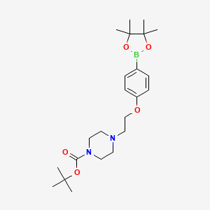 molecular formula C23H37BN2O5 B577903 tert-Butyl 4-(2-(4-(4,4,5,5-tetramethyl-1,3,2-dioxaborolan-2-yl)phenoxy)ethyl)piperazine-1-carboxylate CAS No. 1310404-00-2