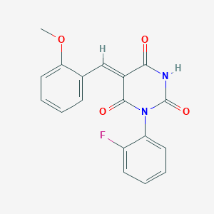 molecular formula C18H13FN2O4 B5779450 1-(2-fluorophenyl)-5-(2-methoxybenzylidene)-2,4,6(1H,3H,5H)-pyrimidinetrione 