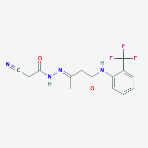 molecular formula C14H13F3N4O2 B5779633 3-[(cyanoacetyl)hydrazono]-N-[2-(trifluoromethyl)phenyl]butanamide 