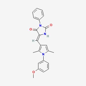 molecular formula C23H21N3O3 B5781490 5-{[1-(3-methoxyphenyl)-2,5-dimethyl-1H-pyrrol-3-yl]methylene}-3-phenyl-2,4-imidazolidinedione 