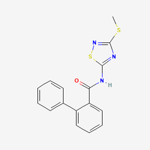 molecular formula C16H13N3OS2 B5782421 N-[3-(methylthio)-1,2,4-thiadiazol-5-yl]-2-biphenylcarboxamide 