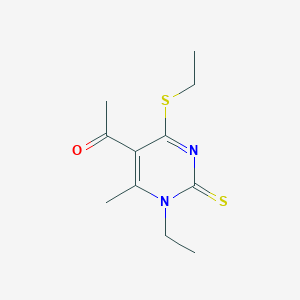 molecular formula C11H16N2OS2 B5782647 1-[1-ethyl-4-(ethylthio)-6-methyl-2-thioxo-1,2-dihydro-5-pyrimidinyl]ethanone 