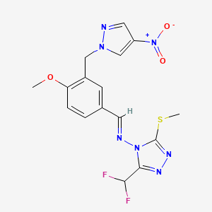 molecular formula C16H15F2N7O3S B5782983 3-(difluoromethyl)-N-{4-methoxy-3-[(4-nitro-1H-pyrazol-1-yl)methyl]benzylidene}-5-(methylthio)-4H-1,2,4-triazol-4-amine 