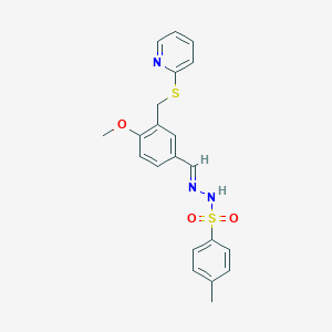 molecular formula C21H21N3O3S2 B5783109 N'-{4-methoxy-3-[(2-pyridinylthio)methyl]benzylidene}-4-methylbenzenesulfonohydrazide 