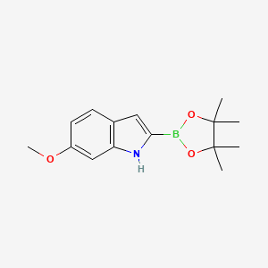 molecular formula C15H20BNO3 B578357 6-Methoxy-2-(4,4,5,5-tetramethyl-1,3,2-dioxaborolan-2-YL)-1H-indole CAS No. 1256359-95-1