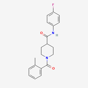 molecular formula C20H21FN2O2 B5783693 N-(4-fluorophenyl)-1-(2-methylbenzoyl)-4-piperidinecarboxamide 