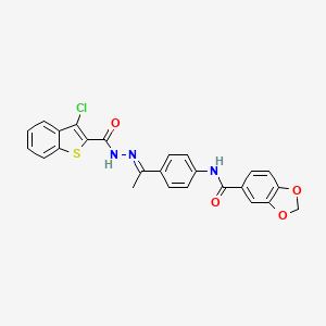 N-(4-{N-[(3-chloro-1-benzothien-2-yl)carbonyl]ethanehydrazonoyl}phenyl)-1,3-benzodioxole-5-carboxamide