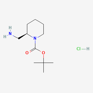 molecular formula C11H23ClN2O2 B578405 (R)-tert-Butyl 2-(aminomethyl)piperidine-1-carboxylate hydrochloride CAS No. 1217824-86-6