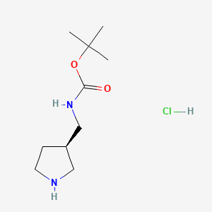 molecular formula C10H21ClN2O2 B578407 (R)-tert-Butyl (pyrrolidin-3-ylmethyl)carbamate hydrochloride CAS No. 1217858-20-2