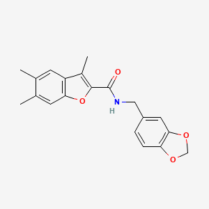 molecular formula C20H19NO4 B5784076 N-(1,3-benzodioxol-5-ylmethyl)-3,5,6-trimethyl-1-benzofuran-2-carboxamide 