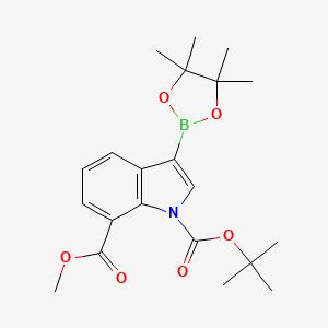 molecular formula C21H28BNO6 B578445 1-tert-Butyl 7-methyl 3-(4,4,5,5-tetramethyl-1,3,2-dioxaborolan-2-yl)-1H-indole-1,7-dicarboxylate CAS No. 1256360-02-7