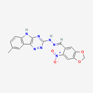 molecular formula C18H13N7O4 B5784491 6-nitro-1,3-benzodioxole-5-carbaldehyde (8-methyl-5H-[1,2,4]triazino[5,6-b]indol-3-yl)hydrazone 