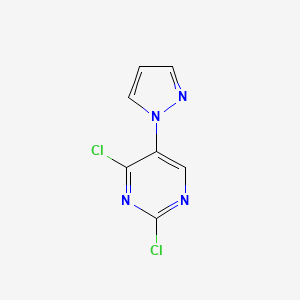 molecular formula C7H4Cl2N4 B578481 2,4-Dichloro-5-(1H-pyrazol-1-yl)pyrimidine CAS No. 1260860-26-1