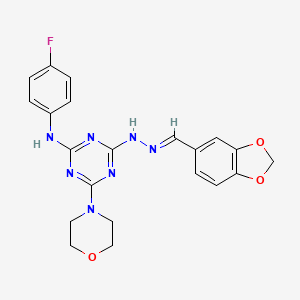 1,3-benzodioxole-5-carbaldehyde [4-[(4-fluorophenyl)amino]-6-(4-morpholinyl)-1,3,5-triazin-2-yl]hydrazone