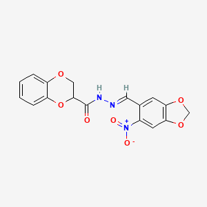 molecular formula C17H13N3O7 B5785051 N'-[(6-nitro-1,3-benzodioxol-5-yl)methylene]-2,3-dihydro-1,4-benzodioxine-2-carbohydrazide 