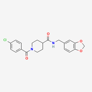 molecular formula C21H21ClN2O4 B5785617 N-(1,3-benzodioxol-5-ylmethyl)-1-(4-chlorobenzoyl)-4-piperidinecarboxamide 