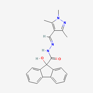molecular formula C21H20N4O2 B5785993 9-hydroxy-N'-[(1,3,5-trimethyl-1H-pyrazol-4-yl)methylene]-9H-fluorene-9-carbohydrazide 