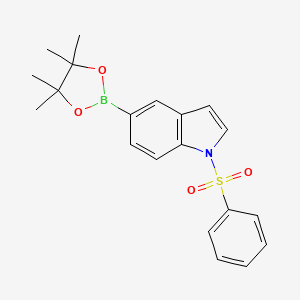 molecular formula C20H22BNO4S B578660 1-(Phenylsulfonyl)-5-(4,4,5,5-tetramethyl-1,3,2-dioxaborolan-2-yl)-1H-indole CAS No. 1256359-23-5