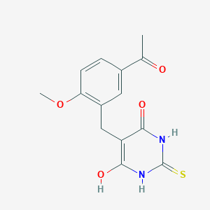 molecular formula C14H14N2O4S B5787275 1-{3-[(4,6-dihydroxy-2-mercapto-5-pyrimidinyl)methyl]-4-methoxyphenyl}ethanone 