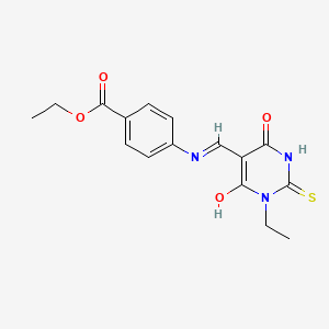 molecular formula C16H17N3O4S B5787633 ethyl 4-{[(1-ethyl-4,6-dioxo-2-thioxotetrahydro-5(2H)-pyrimidinylidene)methyl]amino}benzoate 