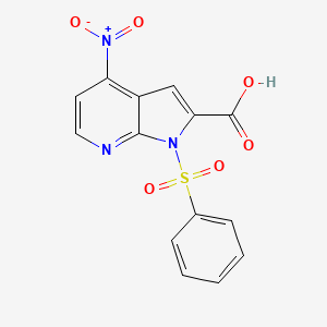 molecular formula C14H9N3O6S B578785 1-(Phenylsulphonyl)-4-nitro-7-azaindole-2-carboxylic acid CAS No. 1227266-87-6