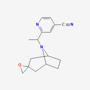 molecular formula C16H19N3O B578790 2-(1-(8-氮杂螺[双环[3.2.1]辛烷-3,2'-氧代环丙烷]-8-基)乙基)异烟腈 CAS No. 1245647-05-5