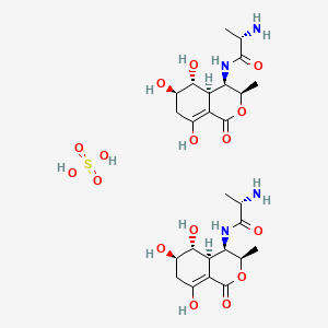 molecular formula C26H42N4O16S B578835 Propanamide, 2-amino-N-(3,4,4a,5,6,7-hexahydro-5,6,8-trihydroxy-3-methyl-1-oxo-1H-2-benzopyran-4-yl)-, (3R-(3-alpha,4-alpha(S*),4a-beta,5-beta,6-alpha))-, sulfate (2:1) (salt) CAS No. 18802-17-0