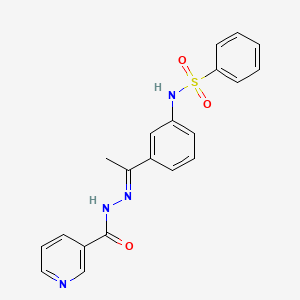 molecular formula C20H18N4O3S B5788409 N-{3-[N-(3-pyridinylcarbonyl)ethanehydrazonoyl]phenyl}benzenesulfonamide 