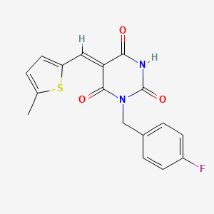 molecular formula C17H13FN2O3S B5788740 1-(4-fluorobenzyl)-5-[(5-methyl-2-thienyl)methylene]-2,4,6(1H,3H,5H)-pyrimidinetrione 
